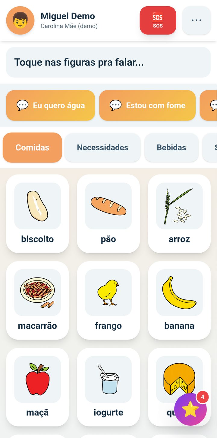Prancha de comunicação do aplicativo Comunicação Atípica - Aba com pictogramas ARASAAC