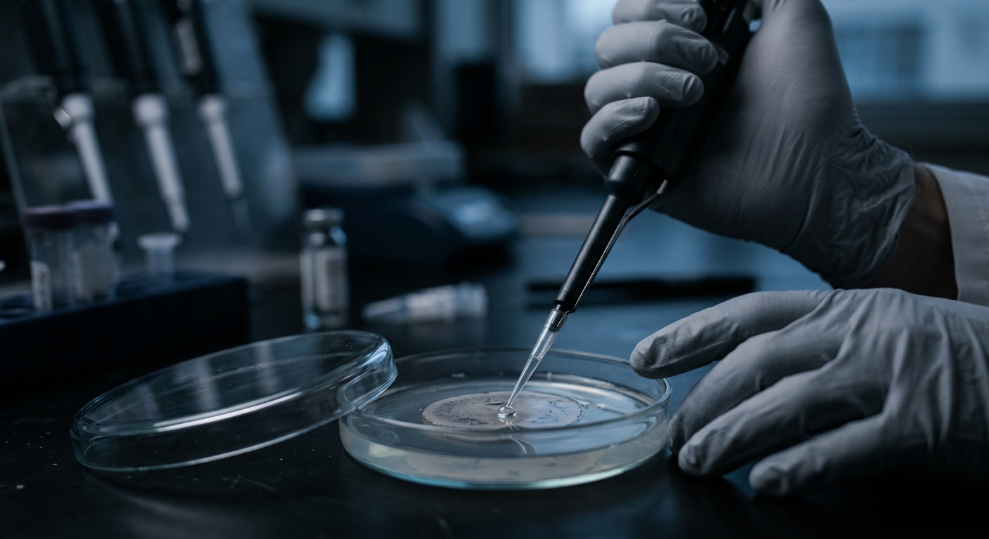 Cientista vestindo jaleco branco segurando maca rhesus em gaiola de pesquisa, com equipamentos de laboratório ao fundo