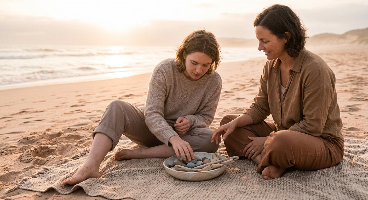 Prato com poucos alimentos dispostos de forma organizada ao lado de talheres sobre uma mesa de madeira clara