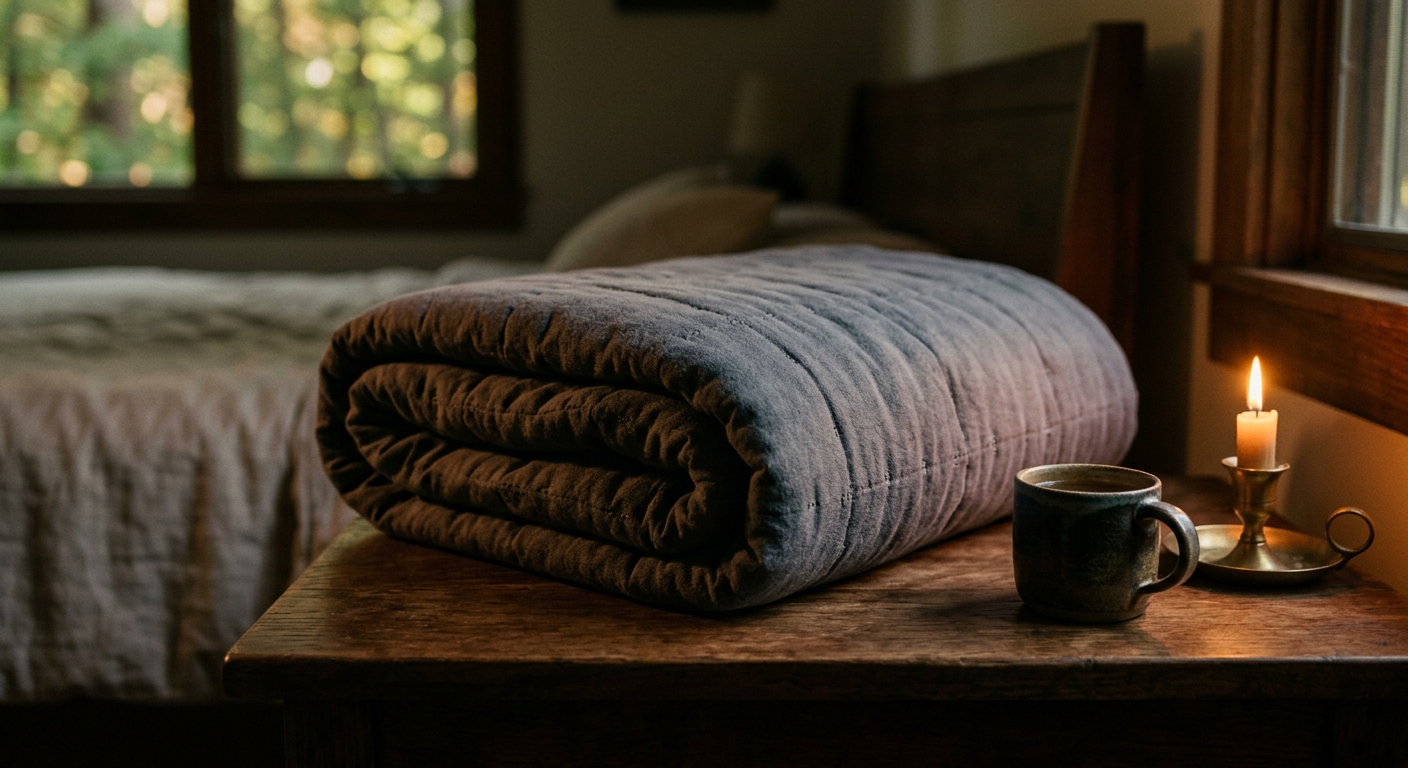 Uma pessoa relaxada em uma cama com um livro e uma xícara de chá herbal ao lado