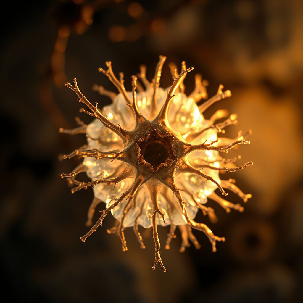 Cientista segurando modelo de cérebro ao lado de microscópio que revela células T em gânglios linfáticos