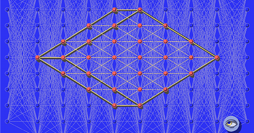 Representação gráfica de uma rede neural artificial sobreposta a um cérebro humano em tons de azul tecnológico