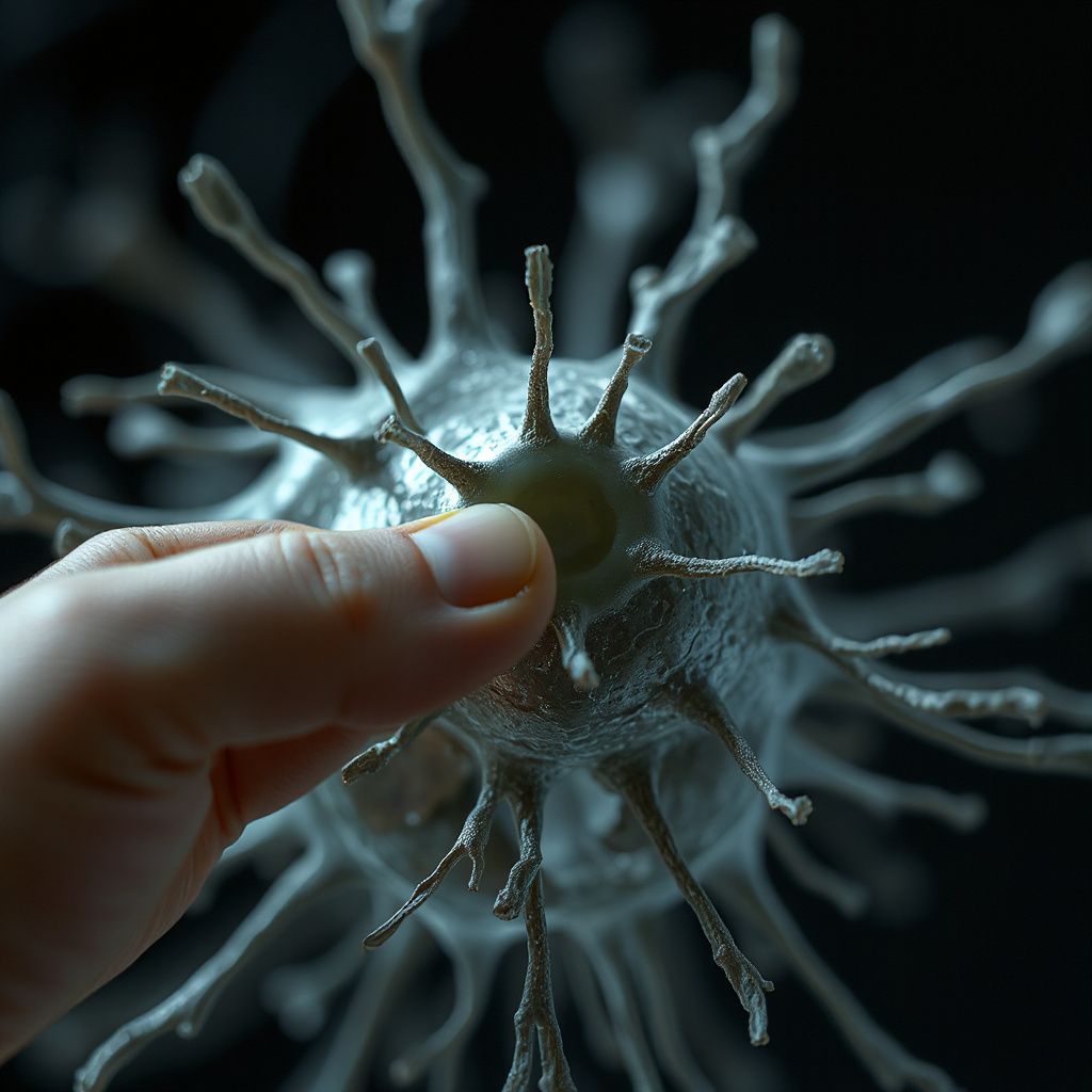 Ilustração de microglias em forma de células verdes engolfando fragmentos de neurônios ao redor de sinapses
