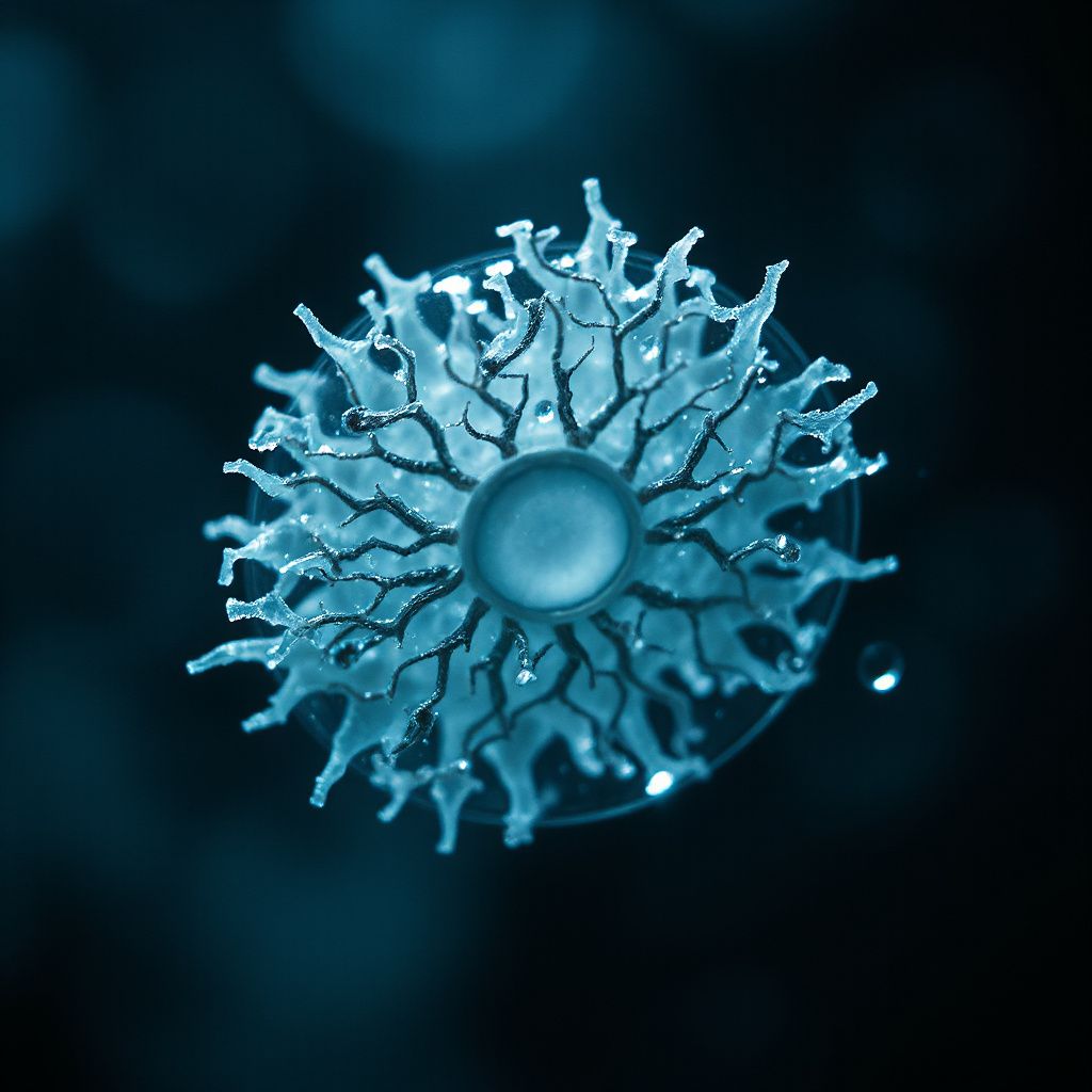 Microscópio exibindo organoide cerebral de camundongo em cultura, cercado por pipetas e frascos de meio